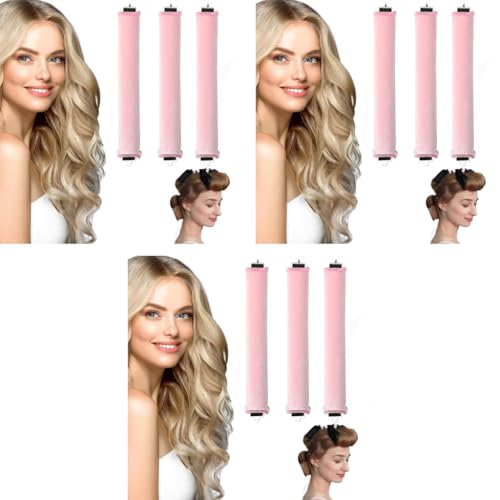 MAYCREATE® 9PCS Heatless Hair Curler, Soft Heatless Curls Satin Velvet Overnight Flexi Blowout Rods with with Hook, No Heat Overnight Sleeping Curling for Hair Styling Tools, Pink MAYCREATE® 9PCS Heatless Hair Curler, Soft Heatless Curls Satin Velvet Overnight Flexi Blowout Rods with with Hook, No Heat Overnight Sleeping Curling for Hair Styling Tools, Pink